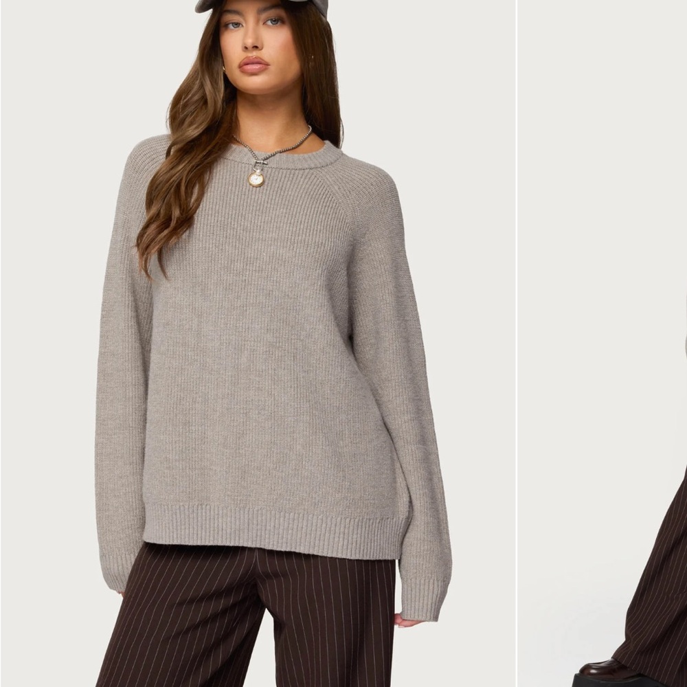 Edikted Women's Taupe Crew Neck Sweater